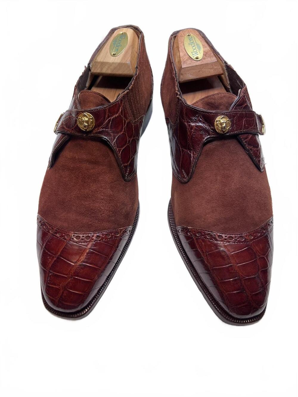 David Eden Italian Suede & Alligator Single Strap Monk Shoes Y2K Men Size 10